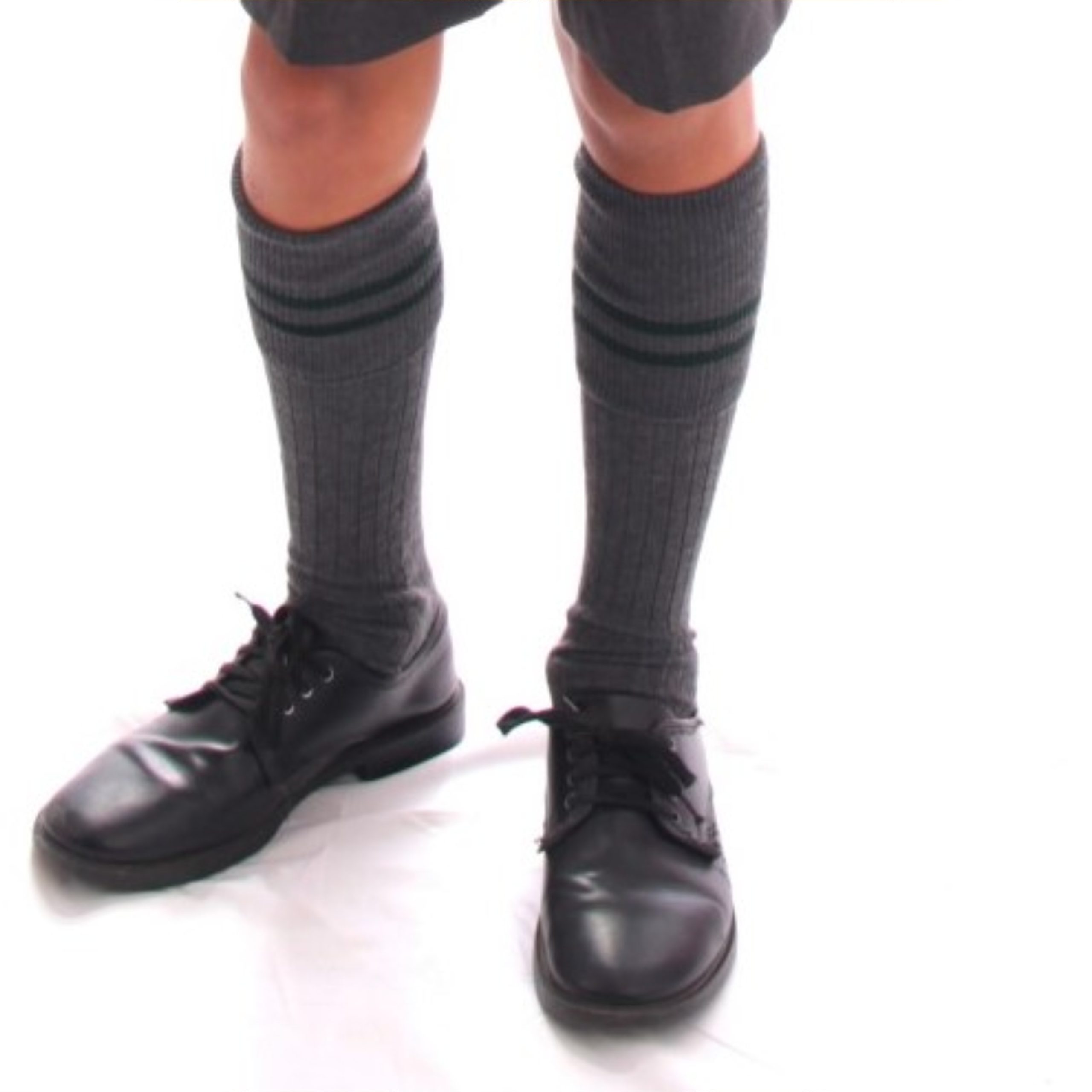 BGLSGS Boys Grey Long Socks with Green Stripes - Image 1