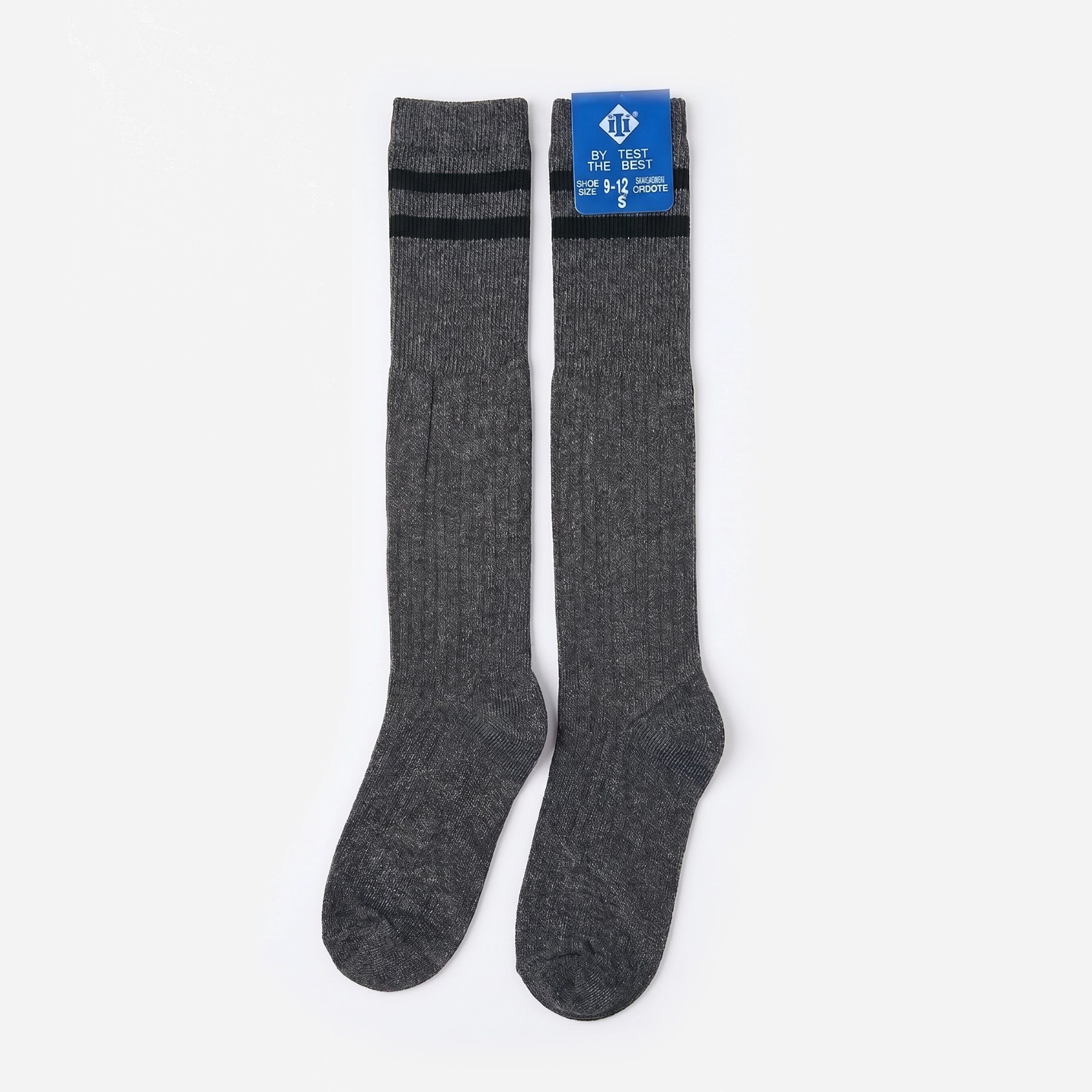 Grey Socks Boys Grey Long Socks with Green Stripes - Image 1